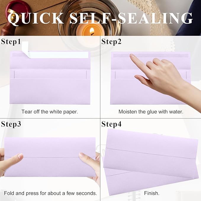 100 Pack Light Purple #10 Business Envelopes, Standard Envelopes Self Seal, 4 1/8 x 9 1/2 Inch Letter Size Business Mailing Envelopes for Checks Invoices Statements Baby Shower Wedding Birthday