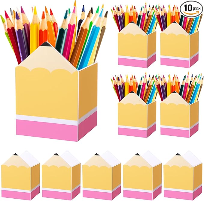 Sherr 10 Pcs Pencil Shaped Pen Holders, Acrylic Pencil Organizer Cups, Cute Creative Stationery Storage, Appreciation Gifts for Teacher Student School Classroom Office Home Desktop Supplies (Classic)