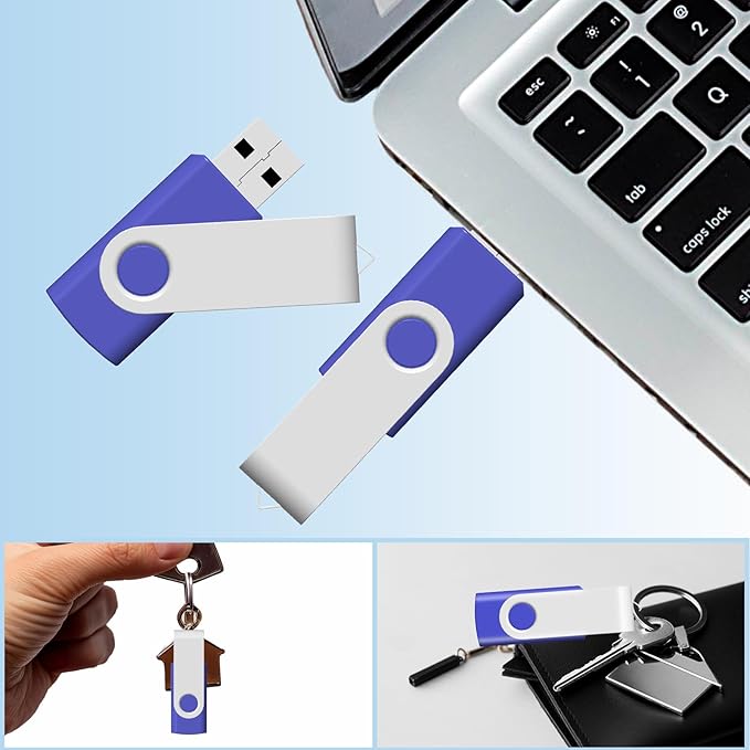 4GB USB Flash Drive 10 Pack JBOS 4 GB USB Drives Memory Stick Swivel Thumb Drives Gig Stick USB2.0 Pen Drive, 4 Gig UBS Flash Drive, Jump Drive, USB Stic - Blue - Label Sheet Included