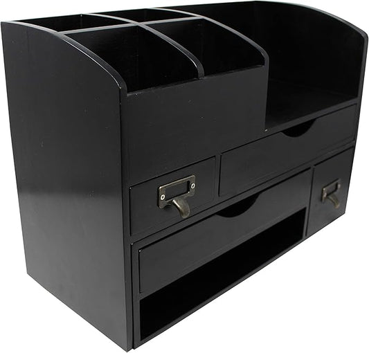 Executive Office Solutions Large Adjustable Wooden Office Desk Organizer For Desktop, Tabletop, or Counter – Wood Storage Shelf Rack – For Office Supplies, Desk Accessories, or Mail - Black (WO13)