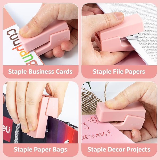 Mini Stapler with 830 Staples, Small Cute Desk Staplers, 25 Sheet Capacity, Pink