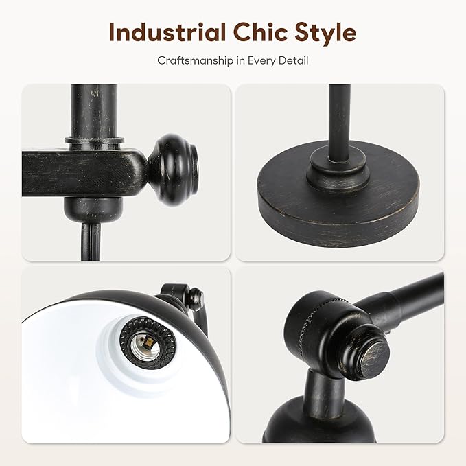 VONLUCE Rustic Desk Lamp Black Adjustable, Industrial Style Metal Task Lamp (25"-29"), Vintage Work Lamp, Farmhouse Reading Lamp in Aged Bronze Finish, ETL Certificate