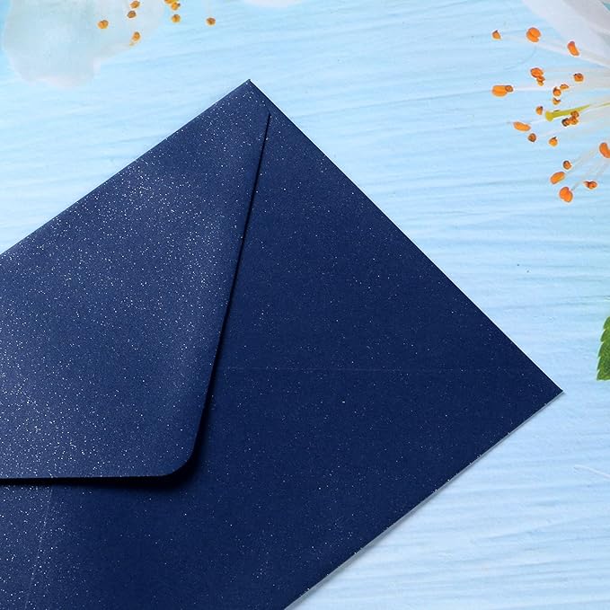PONATIA 50 Pieces/Pack A7 Envelopes, 5.25 x 7.5'' Shiny Navy BlueEnvelopes for Invitations Cards, Perfect For 5x7'' Wedding Invitation Cards, Christmas Gift Cards Envelopes, 5x7'' Photograh