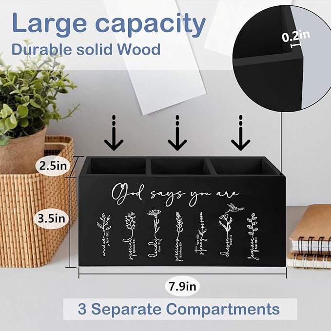 SNNDER Gods Says You are Floral Christian Pen Holder for Desk, Christian Gifts for Women Inspirational Religious Bible Verses Wooden Pen Pencil Holder Organizer for Home Office Desk Accessories