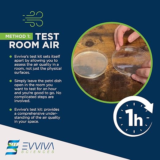 Evviva Sciences Mold Test Kit for Home - 5 Simple Detection Tests w/Optional Lab Analysis (Extra Fee), Test HVAC System, Home Surfaces, & Indoor Air Quality - Downloadable Mold Information Guide