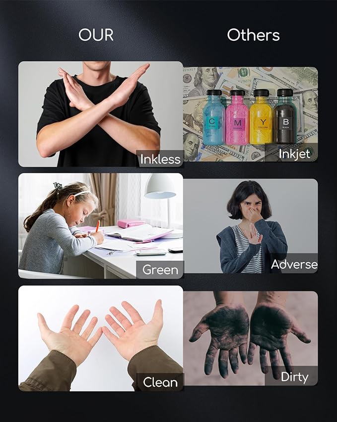 Portable Printers Wireless for Travel, Inkless Thermal Printer, Small Bluetooth Mobile Printer Support 8.5" X 11" Letter & A4 Thermal Paper, Compatible with iPhone Phone Laptop for Home Office Receipt