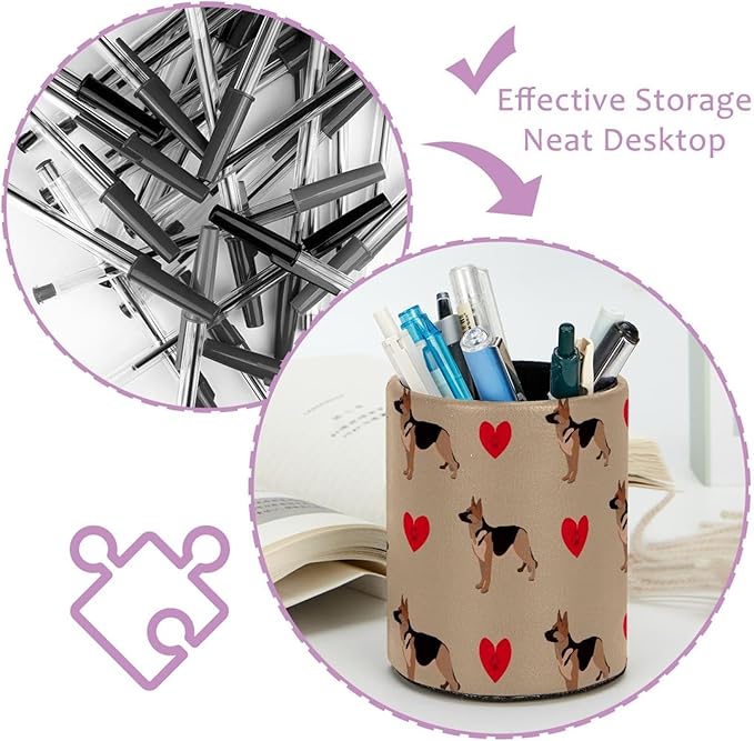 dog and heart Pencil Holder, Pencil Cup for Desk, Makeup Brush Holder Cup for Kids Desk Organizer for Office, Classroom, Home