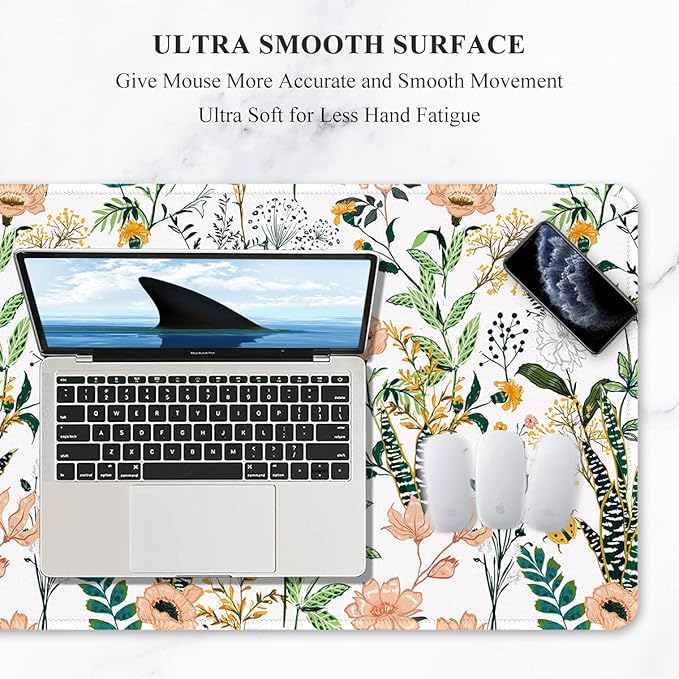 Auhoahsil Extended Mouse Pad, XXL Gaming Mouse Pads, Large Big Mousepad Laptop Computer Keyboard Mat Desk Pad with Non-Slip Base and Stitched Edge for Gaming Office, 35.5 x 15.7 inch, Flowers Print