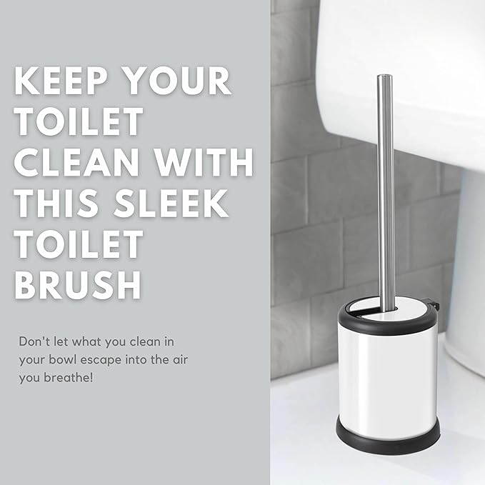 ToiletTree Products Toilet Brush with Lid - Sleek Bowl Brush and Holder - Heavy-Weight Base - Lidded Toilet Bowl Cleaner - White