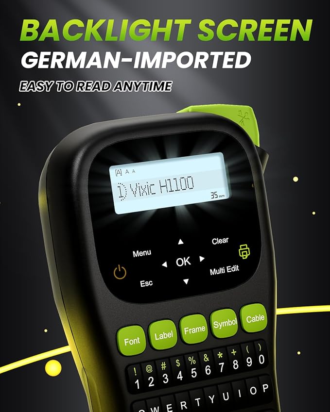 Vixic Label Maker Machine, H1100 Label Makers with Backlit Screen, Portable Label Maker Waterproof-Labels Handheld Labeler with Keyboard, Industrial Labeling Machine for Cable Wire Network