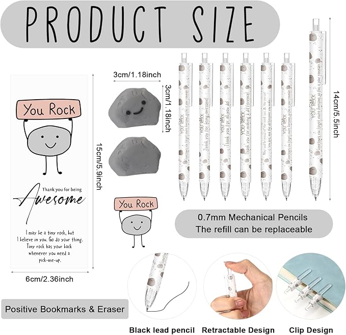 60 Sets Christmas Inspirational Gifts You Rock Pencils Bulk 6 Styles 0.7 mm Mechanical Pencils with Erasers Positive Cards for Xmas Holiday Student Teacher Coworker School Office Supplies