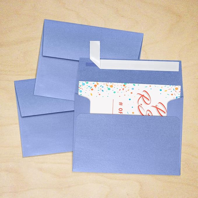 LUXPaper A2 Invitation Envelopes | Peel & Press | 4 3/8" x 5 3/4" | Vista Blue Metallic | 80lb. Text | 50 Qty