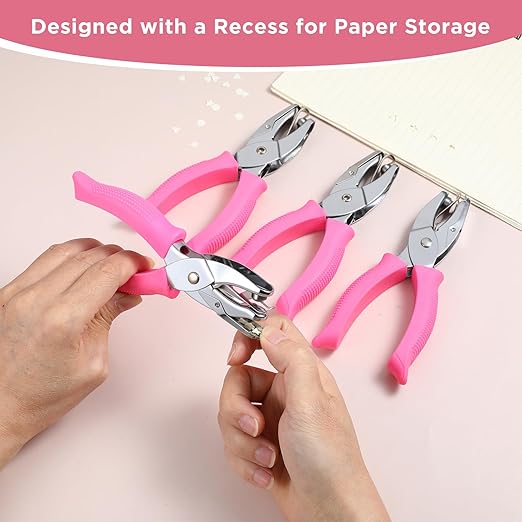 4 PCS 1/4" Hole Punchers for Crafts, Single Hole Punch Shapes with Circle Heart Star Triangle, with Soft-Handled for Binder Scrapbooking Classroom Card Punching Reinforcement Stickers