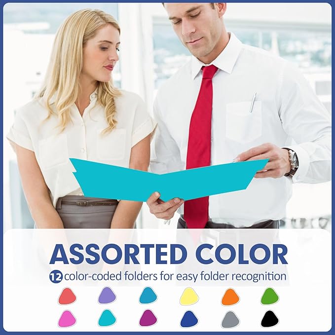 File Folder, PANDRI 220 Pack Colored File Folder, 1/3 Cut Tab, Letter Size, Assorted 12 Colors Filing Folder for Office School Business