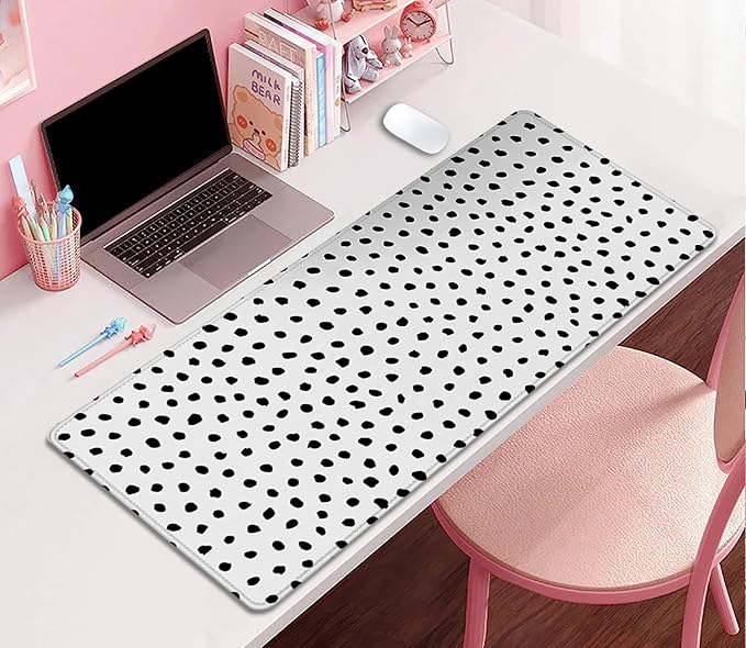 Boho Extended Desk Pad Mouse Pad,Large Polka Dot Mouse Mat with Stitched Edges,Non-Slip Rubber Base Mousepad for Office Computer Keyboard Laptop Home(27.5X11.8 in)
