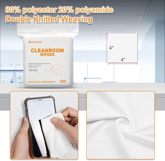 Synvicovan Microfiber Wipes 4"x4"(400 Pcs,Class 100, 200GSM) Superfine Lint Free Cloths Cleaning and Drying Cloths Reusable Ultra Absorbent for All Surface Types
