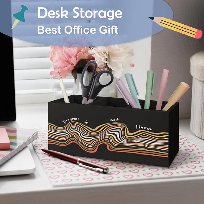 SNNDER Mental Health Gifts Pen Holder for Desk, Therapist Gifts, Inspirational Mental Health Wooden Pen Pencil Holder Organizer for Therapy Counselor Office Desk Accessories