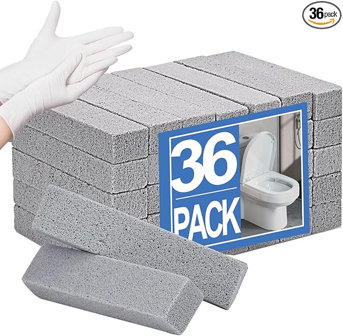 Herda 36 Pack Pumice Stone Toilet Bowl Cleaner, Powerfully Pumice Stone for Cleaning Hard Water Rings, Calcium Buildup, Rust, Pumice Stick for Toilets, Bathtubs, Grills, Swimming Pools, Sinks
