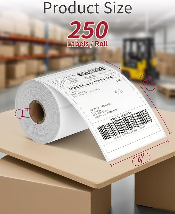 4x6 Thermal Labels Roll – 200 Rolls, 250 Labels/Roll – Perforated & Strong Adhesive Shipping Labels 4x6 – Commercial Grade Thermal Printer Labels for Shipping and Mailing