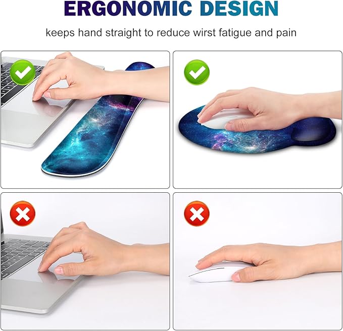 Gaming Mouse Pad, Large Desk Mat, Cute Desk Pad Protector, 4in1 XXL Mousepad + Keyboard Wrist Rest+Mouse Wrist Rest+Coaster Set with Ergonomic Desk Pad for Home Office Table Computer, Galaxy Space