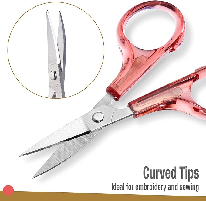 Beaditive Detail Craft Scissors Set (2 pcs) Curved and Straight, Sharp, Compact | Sewing, Embroidery, Paper Cutting, Crafting | Stainless Steel | Protective Cover (Blue&Pink)