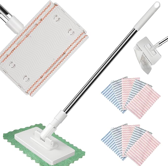 Jurfest Small Mop, Long Handle Stick Lazy Mops with One-Click Cloth Change, Locking Head with Sweeping Cloths for Wet & Dry Cleaning (1*mop+10*Cloth)