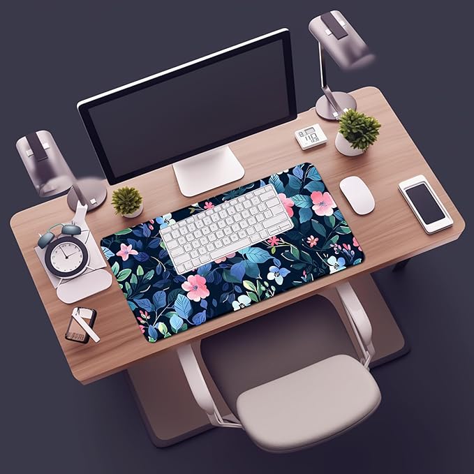 Floral Large Desk Mat 31.5 x 15.7 inch, Waterproof Extended Gaming Mousepad XXL, Aesthetic Flowers Desktop Mat, Non-Slip Keyboard and Laptop Pad, Computer Writing Mat for Home Office Accessories