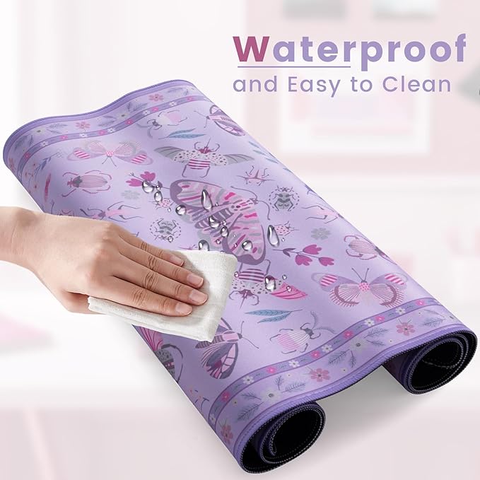 HAOCOO Purple Desk Mat, Computer Mouse Pad, Floral Desktop Mat with Non-Slip Rubber Base, Waterproof XXL Mousepad, Soft Computer Mouse Pad for Gaming, Office Aesthetics