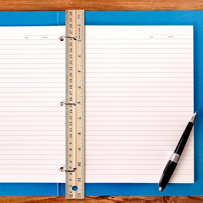60 Pack Wooden Ruler 12 Inch (30cm) Bulk Wood Measuring Ruler Straight Metal Edge with 4 Holes for School Office Drafting Classroom Supplies, 2 Scale
