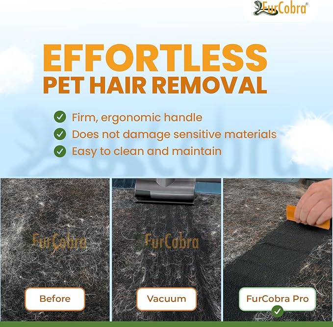 FURCOBRA Pro Pet Hair Remover 4.3” – Dog & Cat Hair Remover for Car, Couch, Carpet, Bed & Furniture – Reusable Dual-Blade Pet Hair Scraper for Auto Detailing, Home & Upholstery