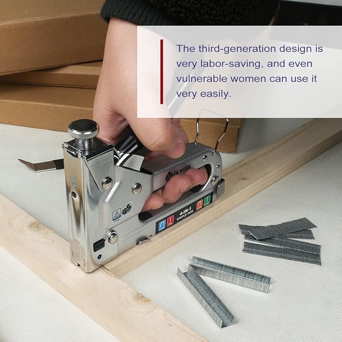 Upholstery Staple Gun Heavy Duty, DEWBIN 4 in 1 Stapler Gun with 2000 Staples, Remover, Manual Brad Nailer Power Adjustment Stapler Gun for Wood, Upholstery, Carpentry, Decoration DIY Staple Gun