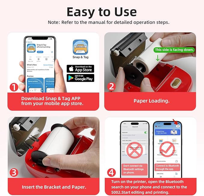 ORGSTA Sticker Printer PrintPods Mini Printer Bluetooth Portable Sticker Maker with 1 Roll Paper Thermal Inkless Label Maker Machine Impresora Portátil Instant Print for Notes, Journal, DIY, Gift