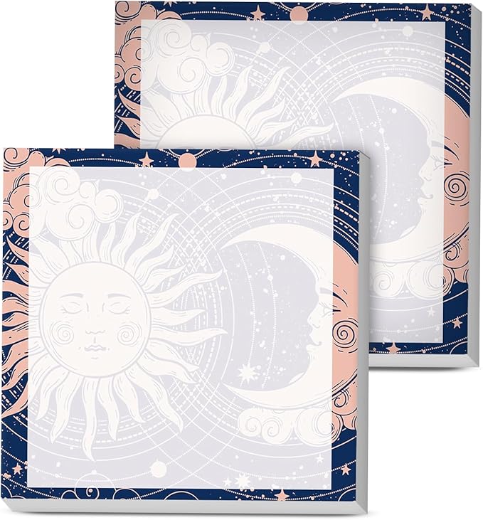 Sticky Notes, 2 Pads, 3x3 inches, Cute Colorful Fun Self-Stick Note Pads, Easy Post, Strong Adhesive Notepad Moon Sun Drawing