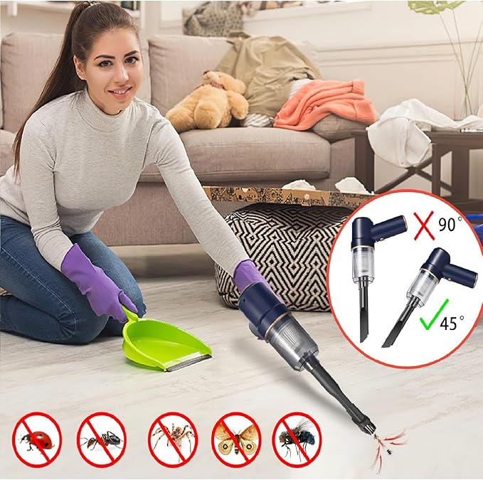 Car Vacuum Handheld Cordless Bug Vacuum Catcher for Adults, Rechargeable Vacuum Cleaner Air Duster with LED Light Multi-Nozzles for Car Home Office Garden Bug Sucker for Spider Beetle Insect (Blue)