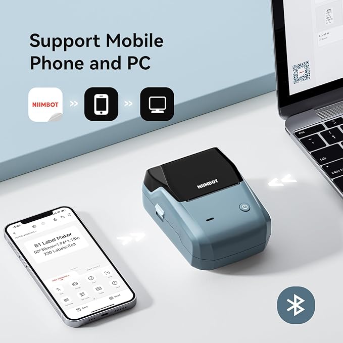 NIIMBOT B1 Label Maker Machine with Tape, 2 Inch Portable Sticker Printer for Home School & Small Business, Compatible with Phones & PC, Blue