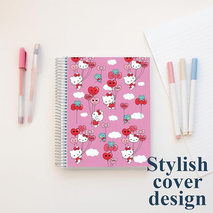 Erin Condren 7" X 9" Spiral Bound Productivity Notebook, Hello Kitty Balloons, Functional 160 Lined Page and 80Lb Thick Paper Spiral Notebook, Stickers Included
