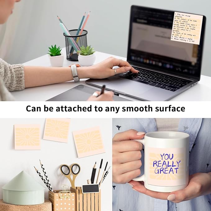 2 Pack Sticky Notes 3x3 Inches, Bright Cute Strong Sticking Power, Easy to Post for Home, Office, 80sheets/Pads, Abstract Sun