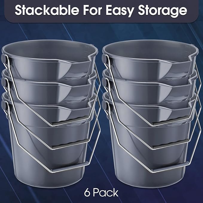 6 Pcs 2.5 Gallon Bucket for Cleaning Plastic Heavy Duty Clean Bucket with Handle and Spout Industrial Storage Container(Grey)