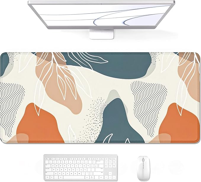 Auhoahsil Large Mouse Pad, XXL Desk Pad, Extened Mousepad 31.5" x 11.8", Non-Slip Rubber Base, Stitched Edges, Superior Surface, Gaming Keyboard Mat, Waterproof Desk Pad, Desert Leaves