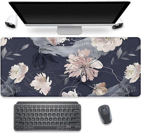 Watercolor Peony Desk Pad Mouse Pad,Floral Extended Large Gaming Mouse Mat with Stitched Edges,Non-Slip Waterproof Rubber Base Mousepad for Office Work Home Desk Mat(27.5X11.8 in)