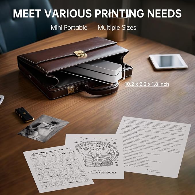 iDPRT MT610 Portable Thermal Printer, Mobile-Travel-Printers, Inkless-Wireless-Small-Printer for Home Use, Office, Vehicles, Bluetooth Printers Supports 8.5" x 11" US Letter & A4 & A5 Size