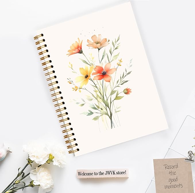 JWVK Vintage Floral Botanical Spiral Notebook, Cottagecore Flower Plant Botanical Notebooks for Note Taking, Rustic Wildflower Aesthetic Journal for Women, 5.5x8.3 Inch