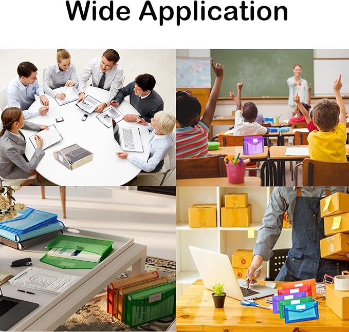 Plastic File Folder, 9 Pcs Large-Capacity Poly Envelope Expanding Wallet Document Folder Letter Size A4 Accordion File Pouch with Label Pocket, Snap Button for School Home Work Office Organization