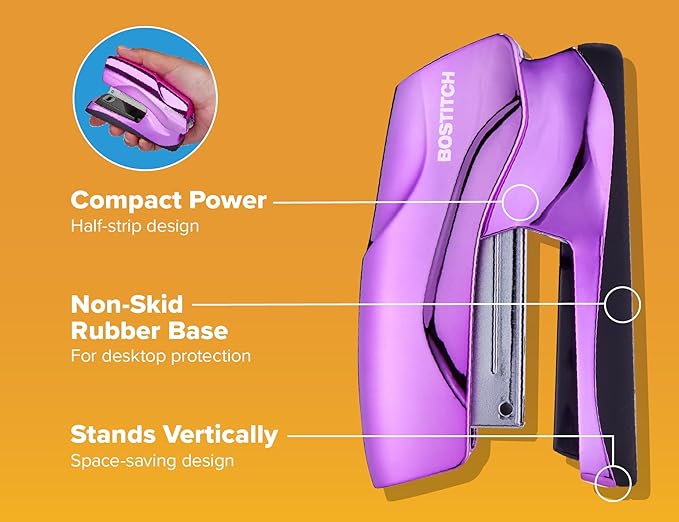 Bostitch Office Heavy Duty 40 Sheet Stapler with 1250 Staples & Claw Remover, Small Stapler Size, Fits into The Palm of Your Hand, Value Pack, Metallic Purple (B175-PURPLEM-VP)