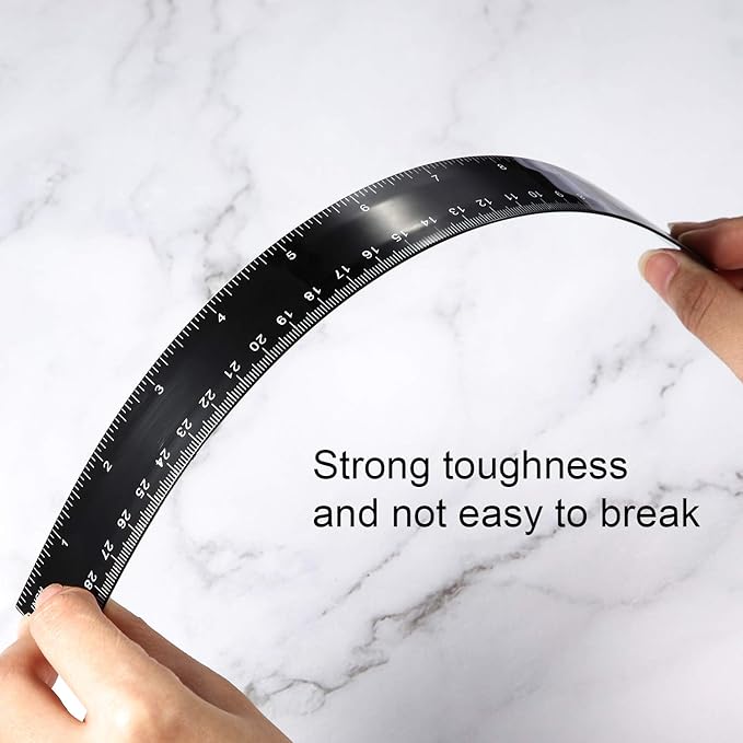 eBoot Plastic Ruler Straight Ruler Plastic Measuring Tool 12 Inches and 6 Inches, 2 Pieces (Black)