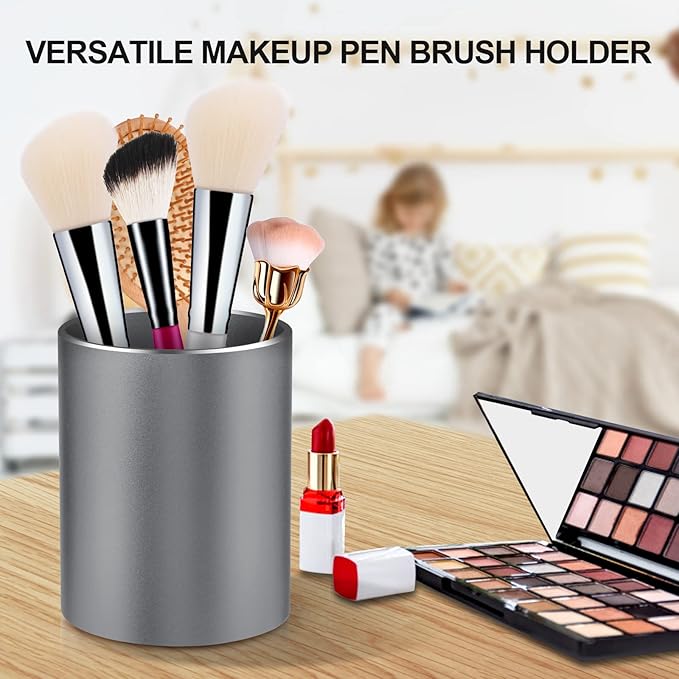 Pen Holder for Desk, Pencil cup Pen Organizer for Desk Metal Pencil Holder Pen Cup and Storage Box for Office, School, Home, and Kids Non-slip silicone bottom 3.93 * 3.14inch (Grey)