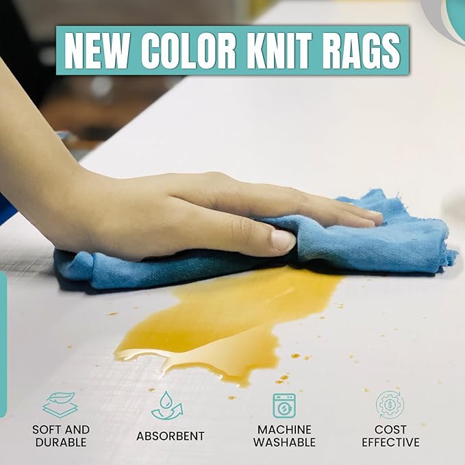 Premium Color Knit Cleaning Rags (10 lbs. Box) – Shop Rags Bulk for Workshops, Mechanics, Painters, and Home Use, Multipurpose Cotton T-Shirt Rags