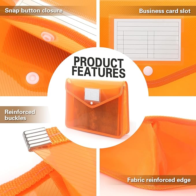 Plastic Expanding File Folder, Transparent envelopes with Snap Closure, No Dividers, Large Capacity, Fit Letter/A4 Size (Orange)