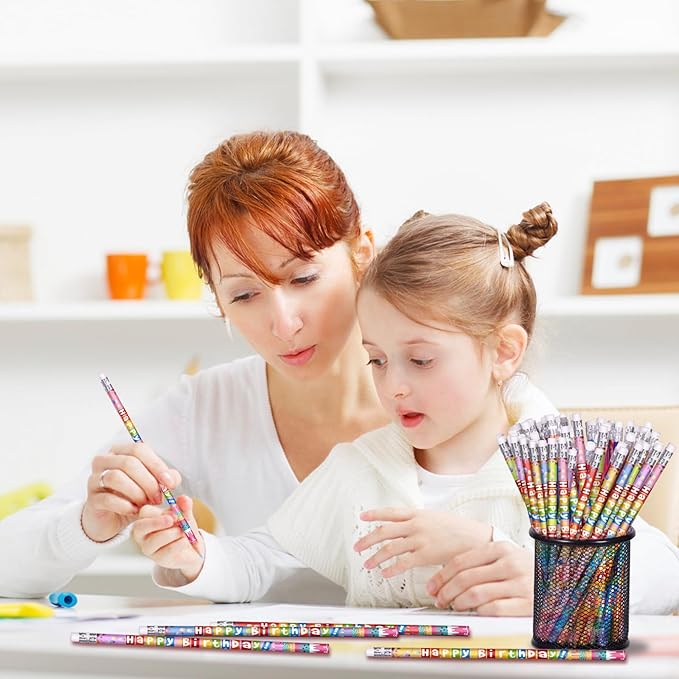 48 Pcs Happy Birthday Pencils Colorful Birthday Pencil for Students Teacher Wooden Pencils with Erasers Birthday Party Supplies, 6 Style(48)