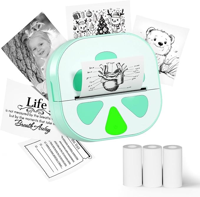 Sticker Printer, Print Pods Mini Printer, Bluetooth Thermal Sticker Maker Machine with 3 Rolls Paper, Print Pod Mini Printers for iPhone, Impresora Portátil for Study Note, Journal, DIY, Kids Gift